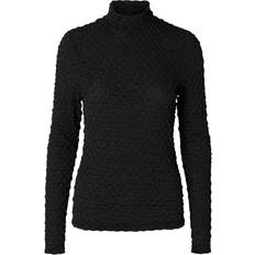 Skind Bluser Selected Femme Med Tekstur Top Med Lange Ærmer Sort