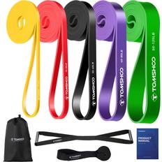 Tomshoo 5 Packs Pull Up Assist Bands Set Resistance Loop Bands Powerlifting Exercise Stretch Bands with Door Anchor and Handles