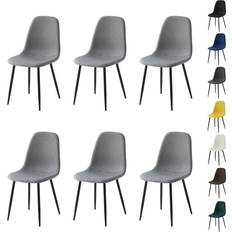 Yellow Kitchen Chairs MCC Set of 6 Linen Fabric Dining with Metal Legs - Silver Kitchen Chair 2pcs