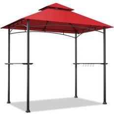 Costway Pavilions & Accessories Costway 8 x 5 Feet Outdoor Barbecue Grill Gazebo Canopy Tent BBQ Shelter-Wine