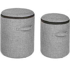 MDF Sitzpuffs Pouf Radmila 2er-Set Mit Stoff-Bezug Grau Sitzpuff