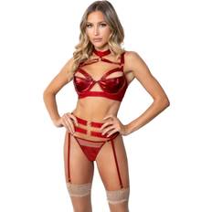 Seven 'til Midnight Red Bra Suspender Belt and Panty Set XL