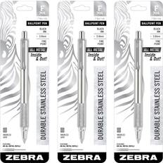 Stainless Steel Desktop Stationery Zebra F-701 Ballpoint Pens Stainless Steel Pk of 3