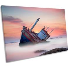 Longshore Tides Beached Fishing Boat Sunset Picture Canvas Wall Print 30.5 cm H x 45.7 cm W Framed Art