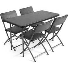 Garden 4 Rattan Effect Table Chairs Outdoor Furniture - Black - One Size