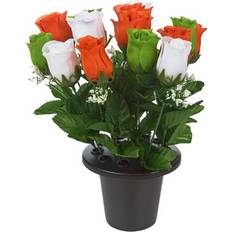 Pots, Plants & Cultivation URBN Living Urbnliving 30 cm Height Rosebud Orange Green White Mix Assorted Style Mini Flowerpots In Black Planter
