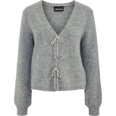 Pieces Anna Glitter Bow V Neck Cardigan – Dark Grey