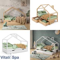 VitaliSpa Kinderbett Lori 160x80 cm Weiß Hausbett Mit Lattenrost & Schublade