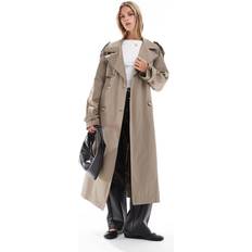 Bershka Khakifärgad, maxilång trenchcoat-Grön/a