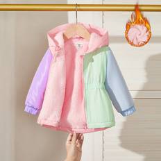 Shein pc Baby Girls Hooded Colorblock Splice Windbreaker Jacket With Fleece Lining