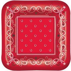 Red Disposable Plates Western Red Large Square Lunch Paper Plates, 9 Inches, 8 Count