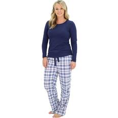 Clothing Cherokee Women's Pajama Set, Long Sleeve Cotton Top & Micro Fleece Pants, Soft & Cozy Loungewear, Navy/White Plaid