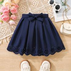 Blue Skirts Shein Navy Blue Fashion Cute Bow Decor Pleated Skirt For Young Girls Suitable For Casual Elegant Daily Wear