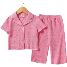 Buttons Pyjamases Children's Clothing Shein 2 Pieces Baby Girls Knitted Jacquard Short Sleeve Pajamas Set - Comfy & Cute