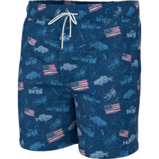 Blue Swimwear Huk Pursuit KC Fish and Flag Volley Shorts for Kids Set Sail