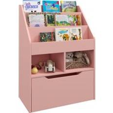 Homcom Kids Bookshelf Toy Organiser With Storage Drawer Wheels - Pink
