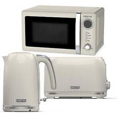 Geepas 1.7l Electric Kettle 2 Slice Bread Toaster & Microwave Kitchen Set, Cream