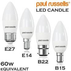 Paul Russells Led candle 5.5w=40w equivalent bulbs energy saving warm/cool/day e14 e27 b15 b22