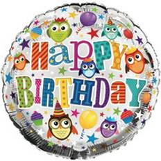 Multicolour Text & Theme Balloons Simon Elvin 18 Inch Happy Birthday Owls Design Foil Balloon