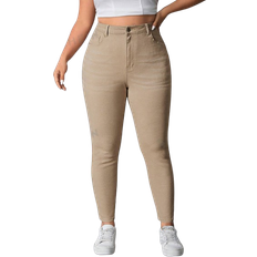 Shein Women's EZwear Plus Size Solid Color Denim Pant - Apricot