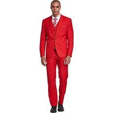 MY'S MYS Men's Piece Slim Fit Suit, One Button Blazer Vest Pants Set, Solid Party Wedding Dress, Jacket Waistcoat and Trousers with Tie Red