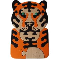 Animals Knob Puzzles Wooden Puzzle Tiger Handmade Wild Animal 24 Pieces