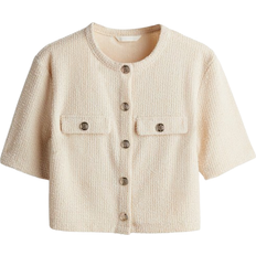 H&M Women Cardigans H&M Short Sleeved Bouclé Cardigan - Light Beige