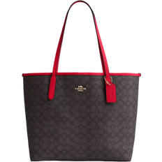 Coach City Tote Bag In Signature Canvas - Gold/Walnut/Bold Red