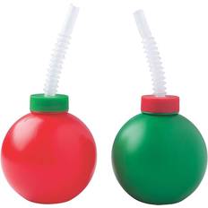 Christmas Plastic Cups Fun Express Plastic Cups Christmas Bulb with Straws Red/Green 12-pack