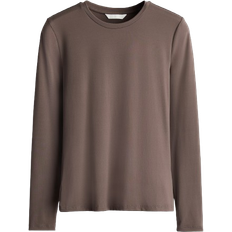 Women - XS Blouses H&M Long Sleeved Microfibre Top - Dark Mole