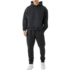 Mies - Ylisuuri Haalarit boohooMAN Oversized Boxy Bonded Scuba Hooded Tracksuit - Black