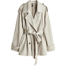 Cotton - Women Outerwear H&M Short Trench Coat - Light Greige