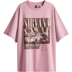 H&M T-shirts H&M Oversized Printed T-shirt - Pink/Nirvana