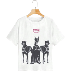 Shein L T-shirts Shein EZwear Women's Summer Casual Letter & Dog Print Crew Neck Short Sleeve T-Shirt