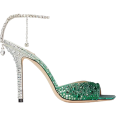 Green - Women Heeled Sandals Jimmy Choo Saeda 100 Satin - Emerald/Crystal