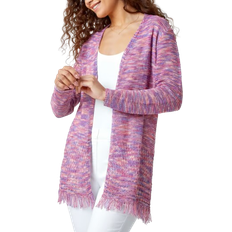 Roman Fringed Edge Longline Stripe Cardigan - Purple