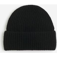 H&M Men Beanies H&M Rib-Knit Cashmere Beanie Black ONESIZE