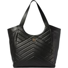 Pinko Quilted Leather Tote Bag with Double Handle - Black