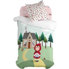 Rouge Housses de couette HappyFriday Set Mr Fox Riding Hood Single 2 Pieces Duvet Cover Multicolour, Red