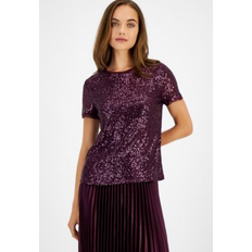 Anne Klein T-shirts Anne Klein Women's Sequined T-Shirt Deep Plum