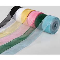White Gift Wrap Ribbons Sofire 6 color 1 inch wide 60 yards sheer chiffon ribbon organza satin ribbon. Yellow,Blue,White,Green