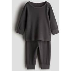 H&M Baby Waffled Cotton Set - Mörkgrå