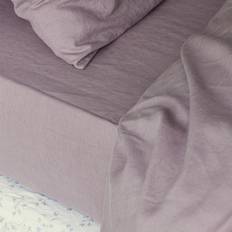 Linen - Purple Bed Sheets Piglet Elderberry Linen Blend Fitted Sheet Size Super King Bettlaken Violett, Beige