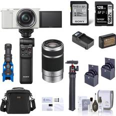 Digital Cameras Sony ZV-E10 Mirrorless Camera White with 16-50mm & 55-210mm Lens, Silver Bundle with Vlogger Kit, 128GB Memory Card, Bag, Microphone, Tripod, Battery, Charger and Accessories kit