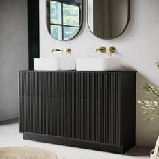 1250mm Black Wooden Freestanding Countertop Double Vanity Unit