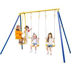 Costway Costway Blue and Yellow Swing and Glider Kids Play Set 116.8 x 30.5 x 25.4cm