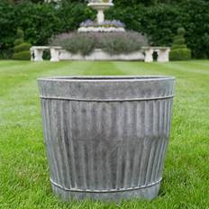 Pots, Plants & Cultivation Dibor Large Ribbed Metal Flower Plant Pot with Rope Handles - Grey