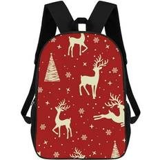 Gold School Bags Lakimct STORE, Classic Golden Christmas Reindeer Backpack for Adult Kids 17-inch Bookbag Laptop Backpack for School Work Travel