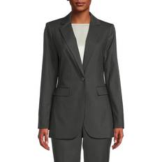 Elastane/Lycra/Spandex Blazers Calvin Klein Women's Pinstripe One-Button Blazer Charcoal/Cream