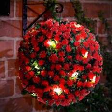 Red Garden Decorations 28 cm Solar Powered Topiary Ball 20 Led Flower Lights Dual Function - Red